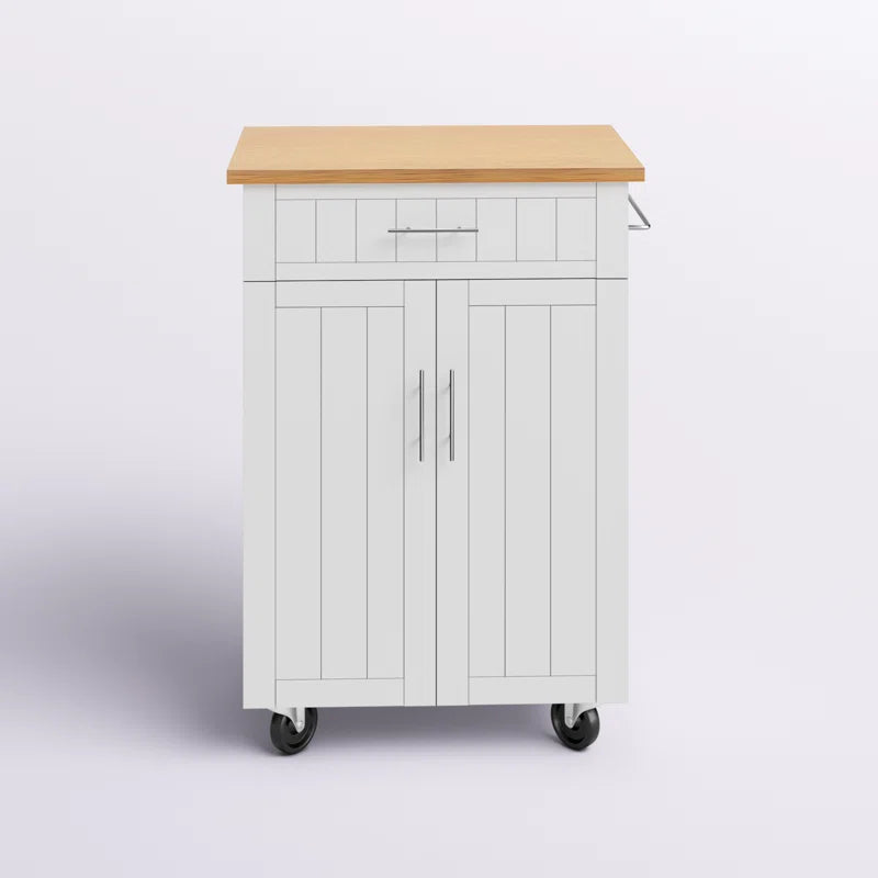 Kitchen Island Table: 25.98'' W Compact Yellow Countertop Island with Drawer, Cabinet & Wheels