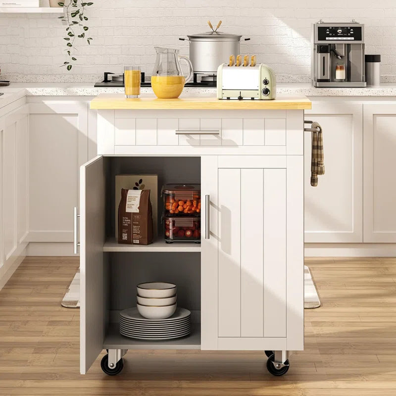Kitchen Island Table: 25.98'' W Compact Yellow Countertop Island with Drawer, Cabinet & Wheels