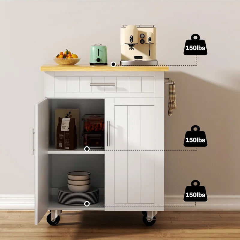Kitchen Island Table: 25.98'' W Compact Yellow Countertop Island with Drawer, Cabinet & Wheels