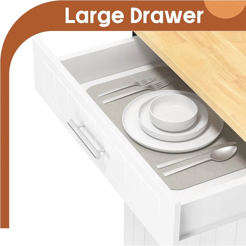 Kitchen Island Table: 25.98'' W Compact Yellow Countertop Island with Drawer, Cabinet & Wheels