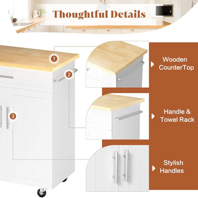 Kitchen Island Table: 25.98'' W Compact Yellow Countertop Island with Drawer, Cabinet & Wheels