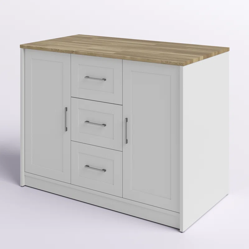 Kitchen Island Table: Elegant White Finish with Handy Storage Drawers