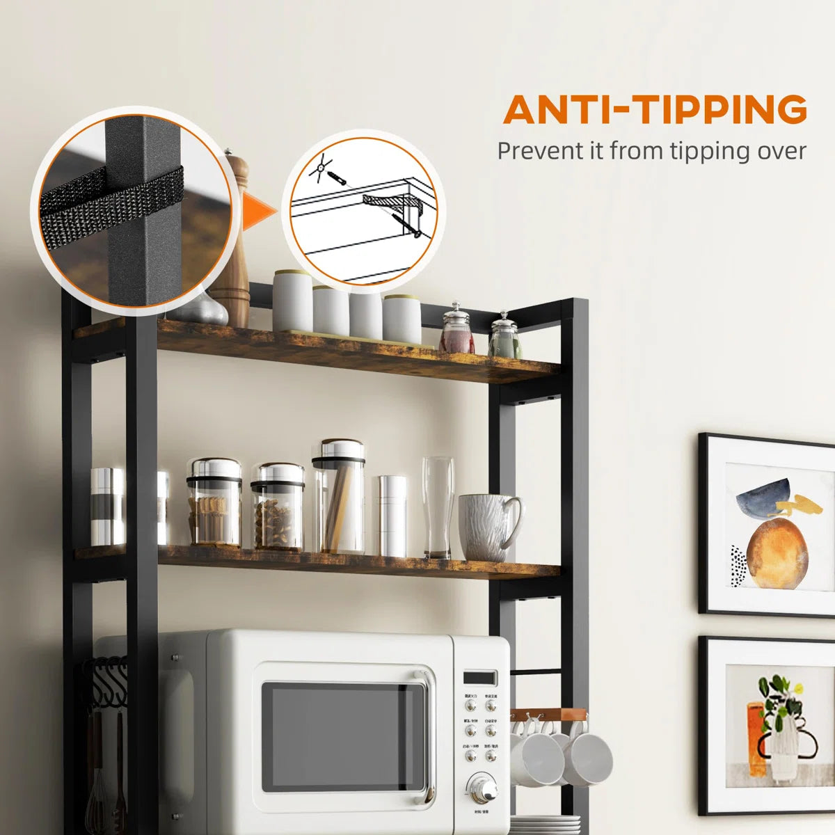 Kitchen Racks: 29.5" steel baker’s rack with microwave shelf, perfect for compact kitchen storage