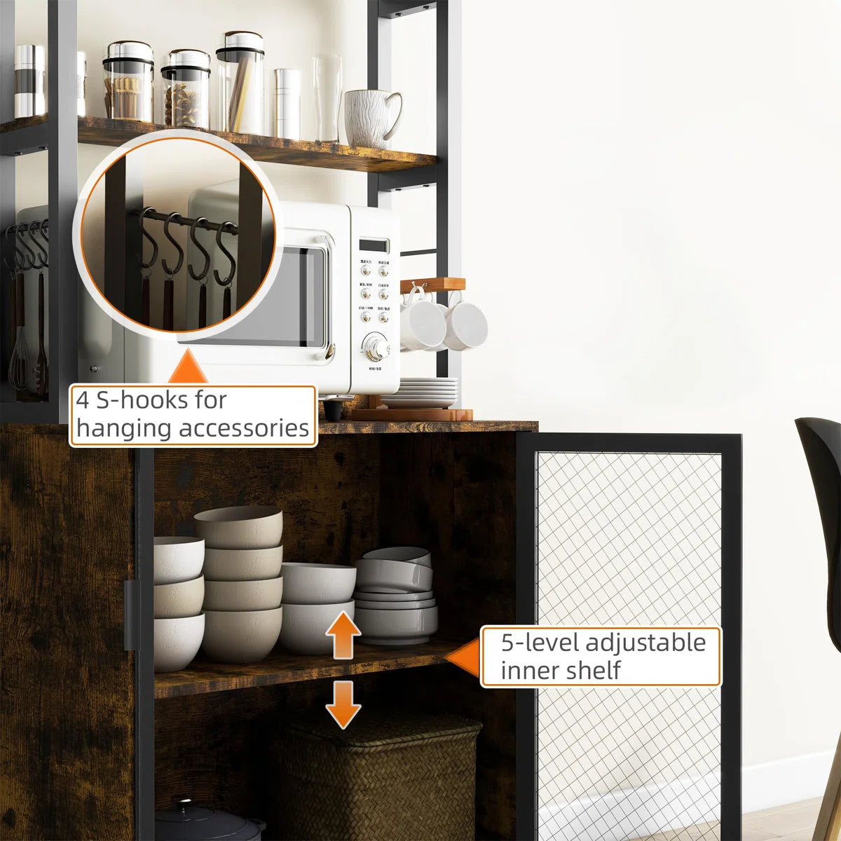 Kitchen Racks: 29.5" steel baker’s rack with microwave shelf, perfect for compact kitchen storage