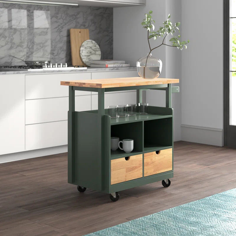 Kitchen Island Table: Foldable Butcher Block Cart with Shelves, Drawers & Towel Rack