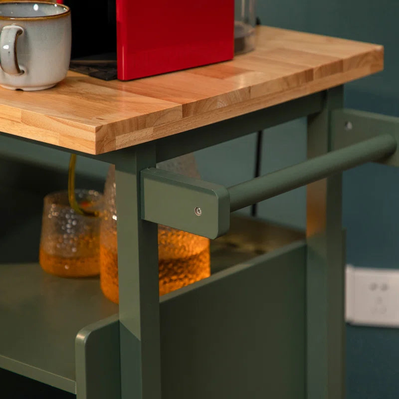 Kitchen Island Table: Foldable Butcher Block Cart with Shelves, Drawers & Towel Rack