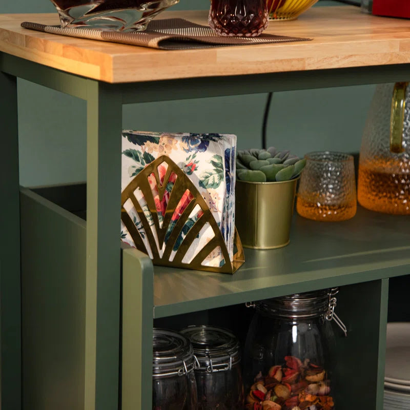 Kitchen Island Table: Foldable Butcher Block Cart with Shelves, Drawers & Towel Rack