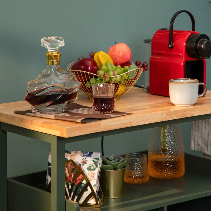 Kitchen Island Table: Foldable Butcher Block Cart with Shelves, Drawers & Towel Rack