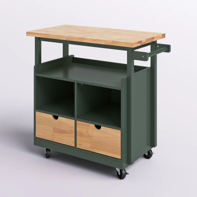 Kitchen Island Table: Foldable Butcher Block Cart with Shelves, Drawers & Towel Rack