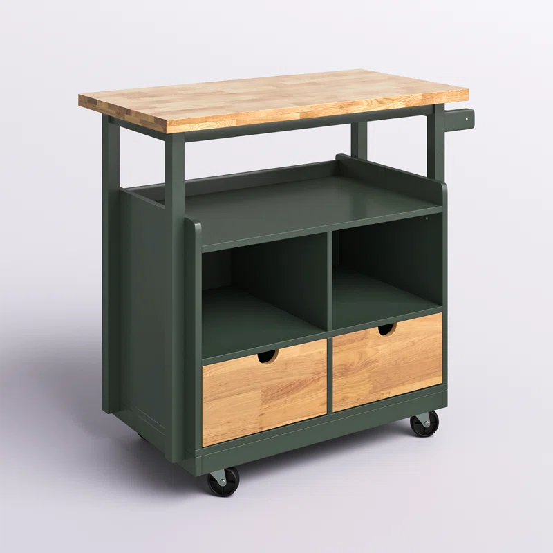 Kitchen Island Table: Foldable Butcher Block Cart with Shelves, Drawers & Towel Rack