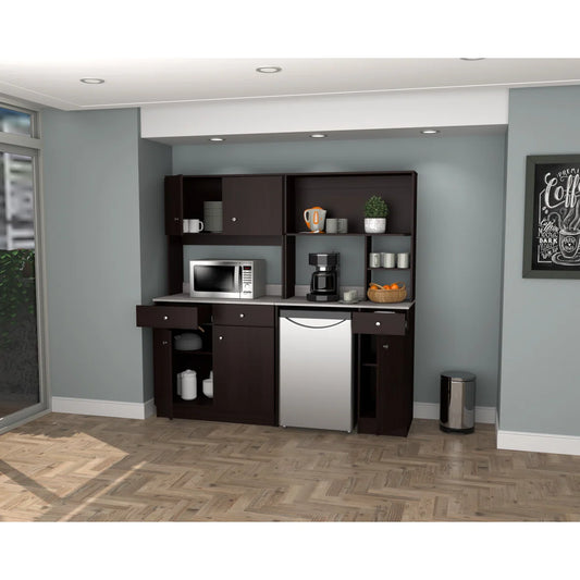 Microwave Stands:  Ambrossia Espresso Kitchen the cabinet Set, 70.87" H x 72" W, Hardwood Cabinet with adjustable Shelves