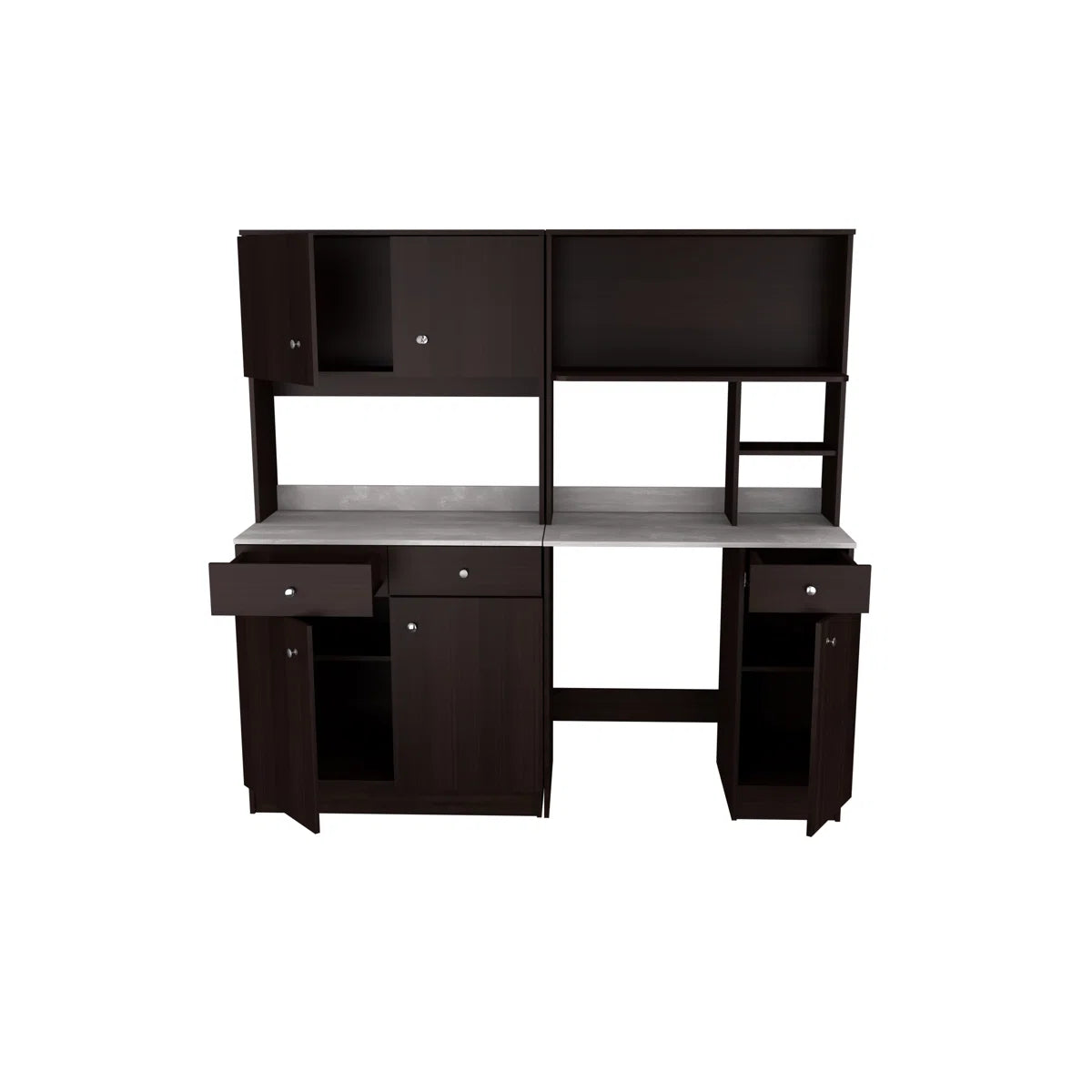 Microwave Stands: Ambrossia Espresso Kitchen the cabinet Set, 70.87" H x 72" W, Hardwood Cabinet with adjustable Shelves