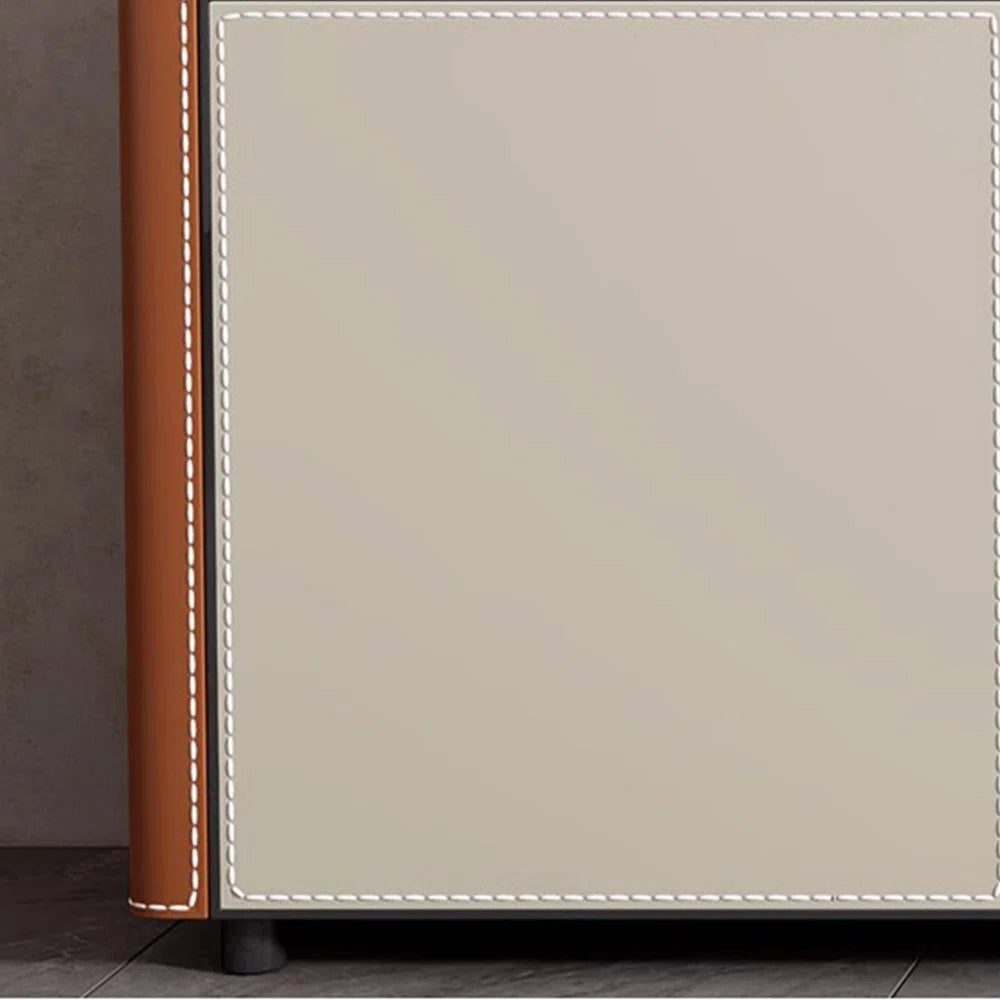 tv panel: American Style tv panel with Faux Leather Finish and Storage Shelves