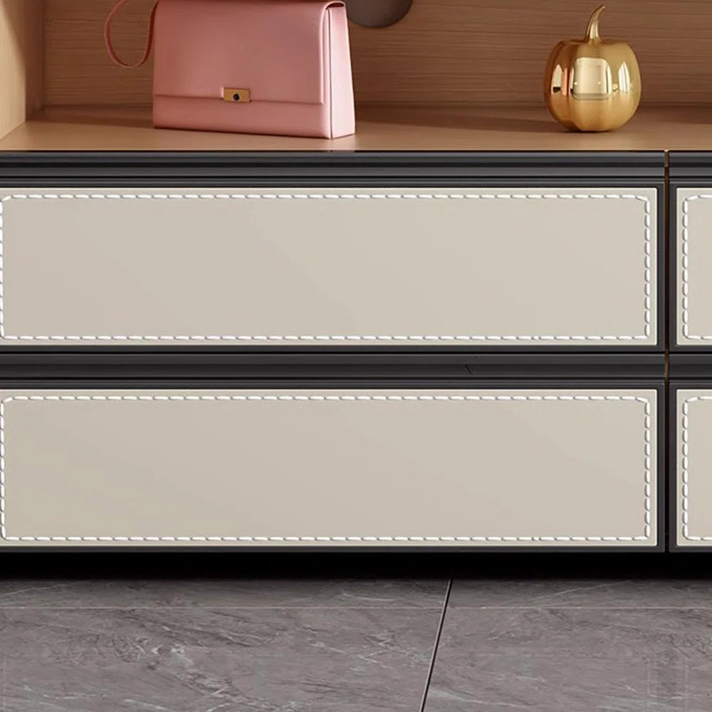 tv panel: American Style tv panel with Faux Leather Finish and Storage Shelves