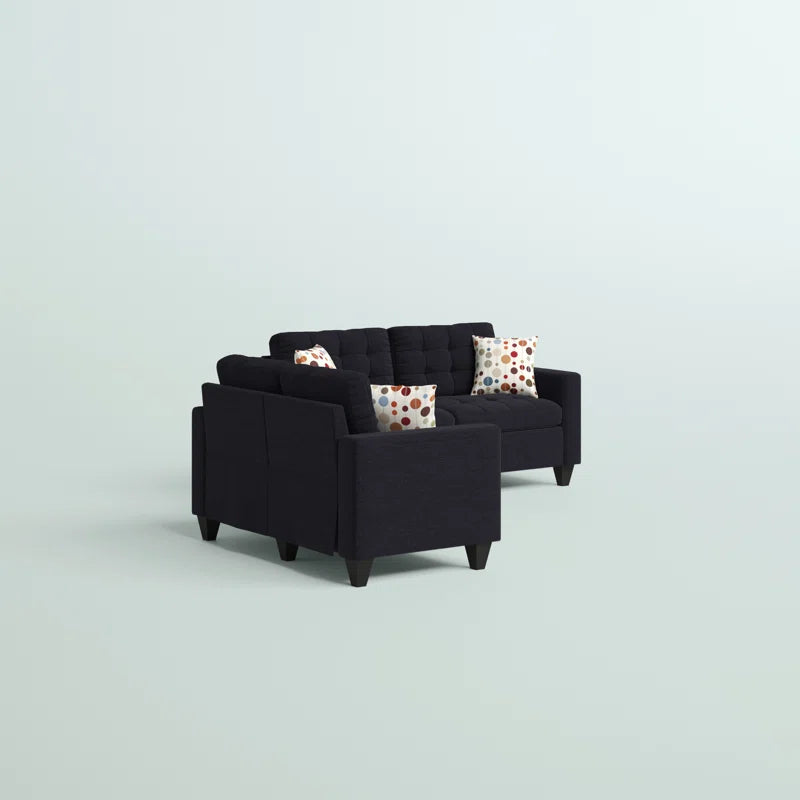 Luxury Sofa Sets: Black Contemporary 2-Piece Sofa & Loveseat Set with Biscuit Tufting and Throw Pillows