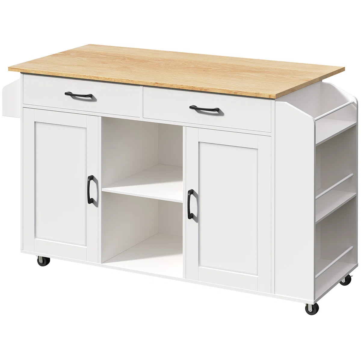 Kitchen Island Table: 52.8'' Foldable Kitchen Cart with Storage, Drawers, and Casters