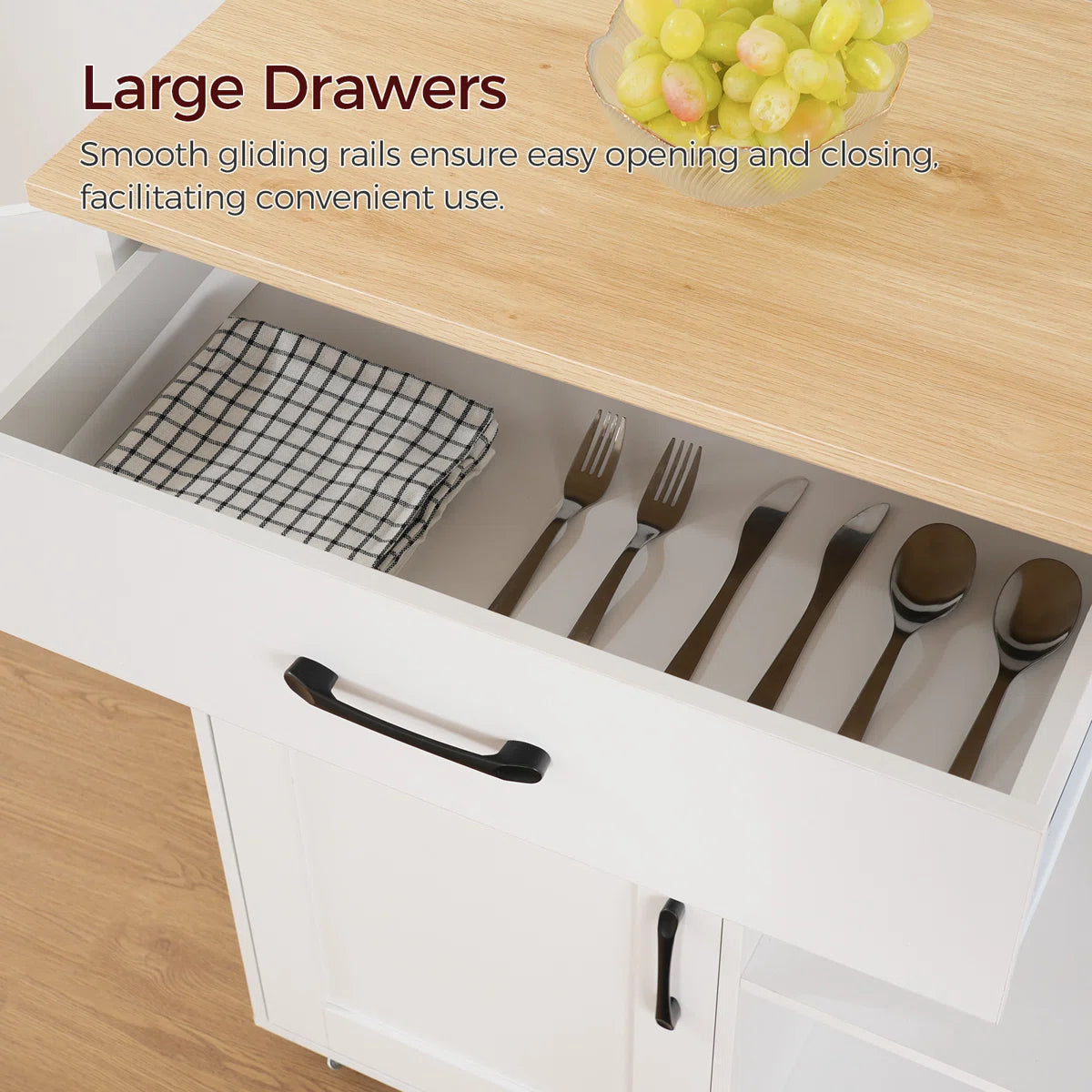 Kitchen Island Table: 52.8'' Foldable Kitchen Cart with Storage, Drawers, and Casters