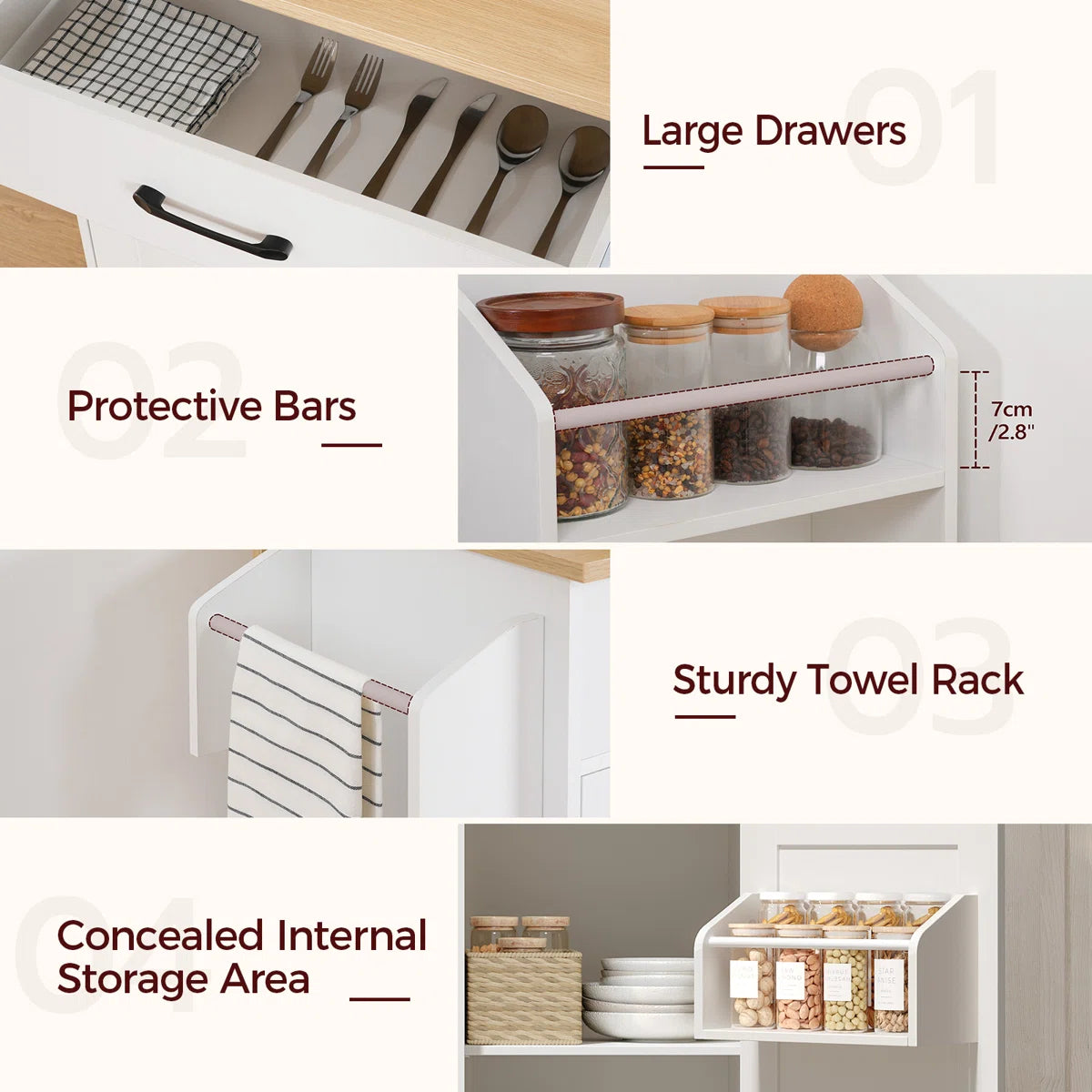 Kitchen Island Table: 52.8'' Foldable Kitchen Cart with Storage, Drawers, and Casters