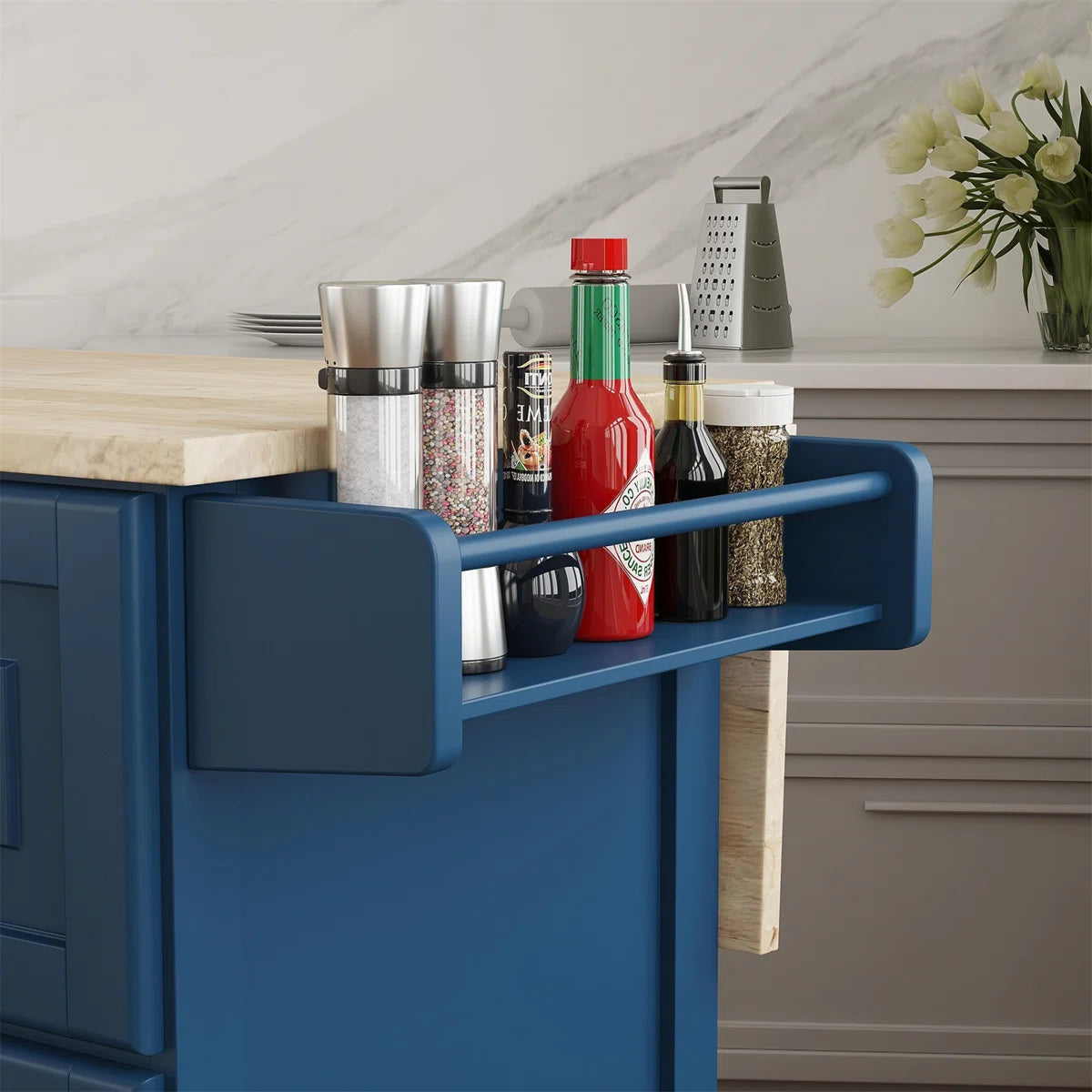 Kitchen Island Table: 53.5" wide Granite Top Kitchen Cart with Locking Wheels and Ample Storage