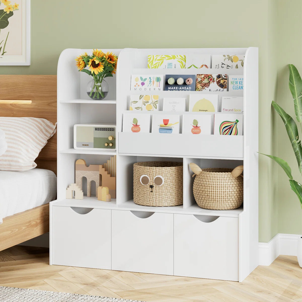 Kids Toy Storage Unit: 47.2'' Wide Montessori-Inspired Organiser with Adjustable Shelves & Wheeled Bins