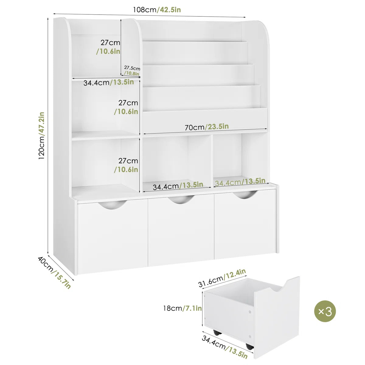 Kids Toy Storage Unit: 47.2'' Wide Montessori-Inspired Organiser with Adjustable Shelves & Wheeled Bins