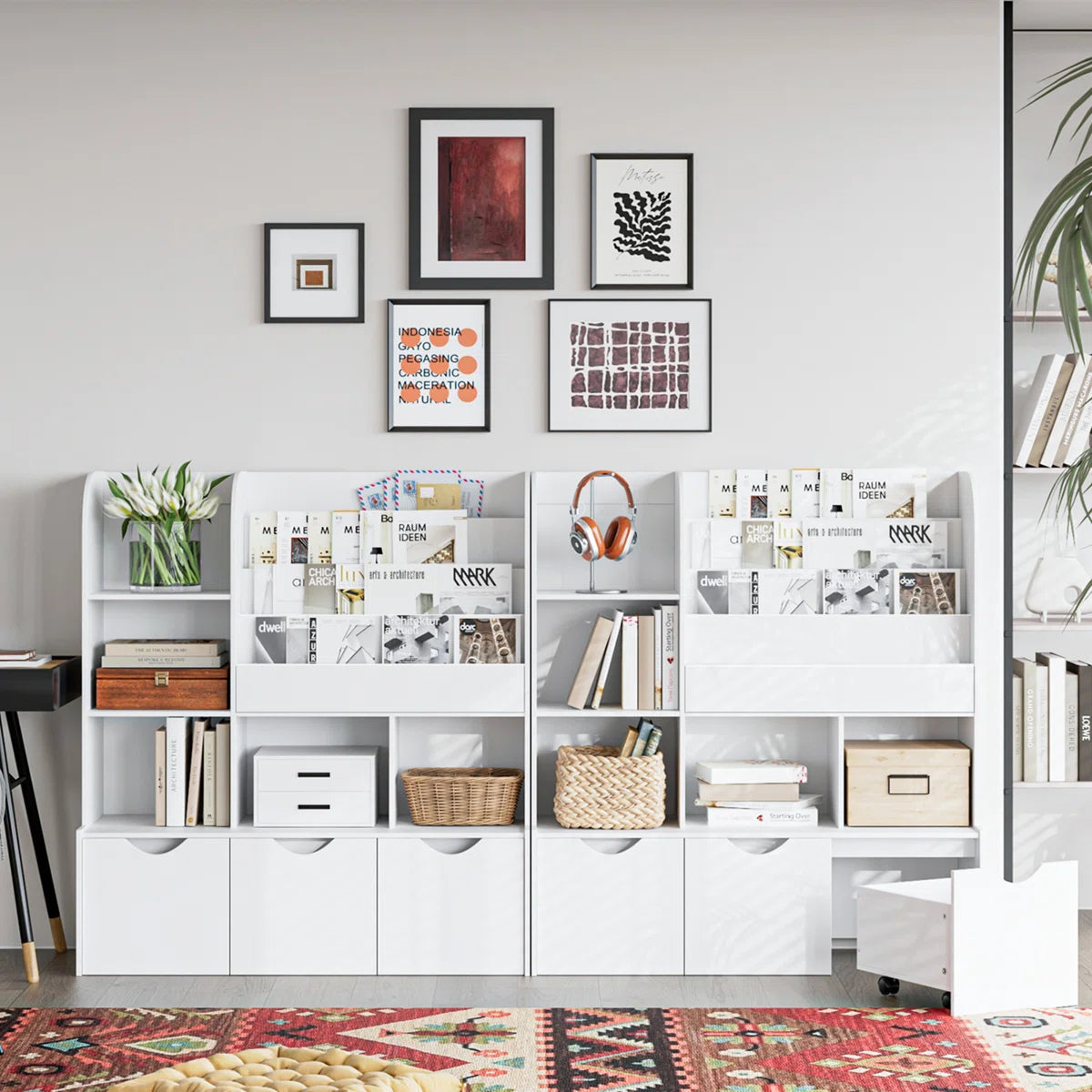 Kids Toy Storage Unit: 47.2'' Wide Montessori-Inspired Organiser with Adjustable Shelves & Wheeled Bins