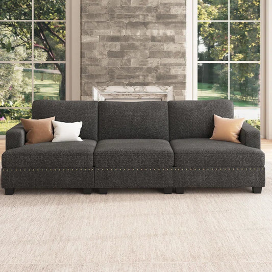 7 Seater Sofa Set: Compact Modular 3-Seater Upholstered Sectional Couch