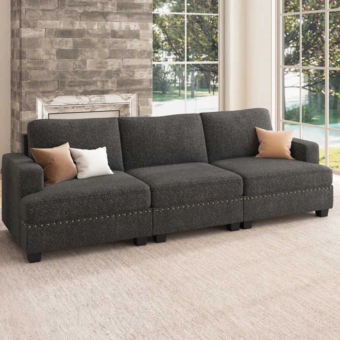 7 Seater Sofa Set: Compact Modular 3-Seater Upholstered Sectional Couch