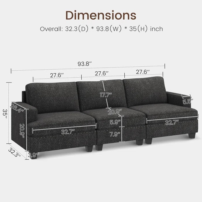 7 Seater Sofa Set: Compact Modular 3-Seater Upholstered Sectional Couch