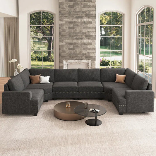 7 Seater Sofa Set:  U-Shaped Modular Sectional The sofa