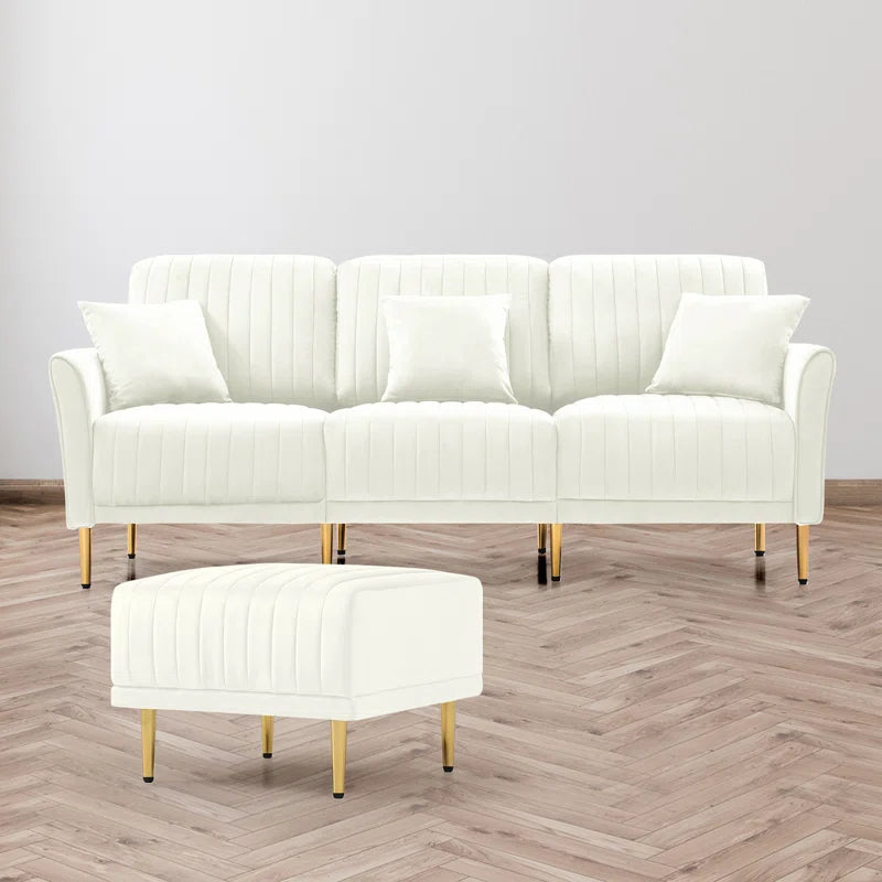 Luxury Sofa Sets: 4-Piece Velvet Sofa Set with Sofa, Loveseat, Chair & Ottoman – Gold Legs, Art Deco Design
