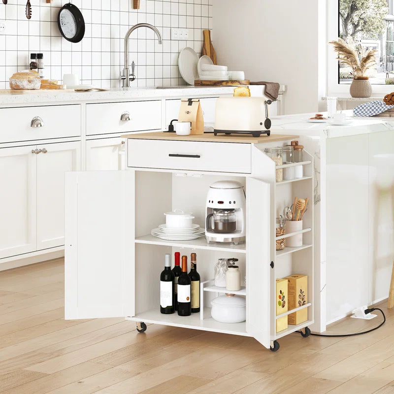 Kitchen Island Table: 26'' Wide Classic Multi-Storage Cart with Charging Station