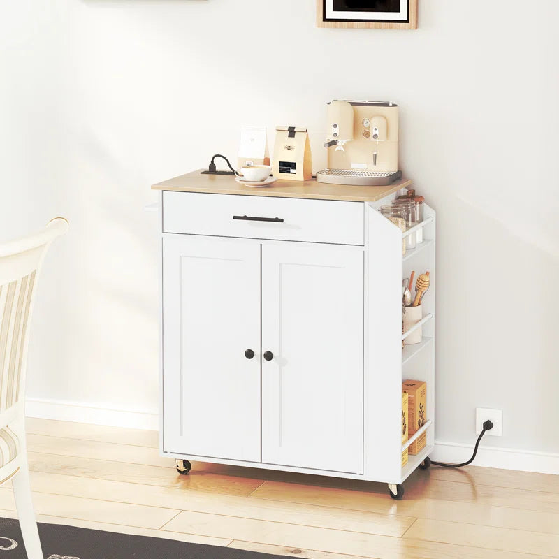 Kitchen Island Table: 26'' Wide Classic Multi-Storage Cart with Charging Station