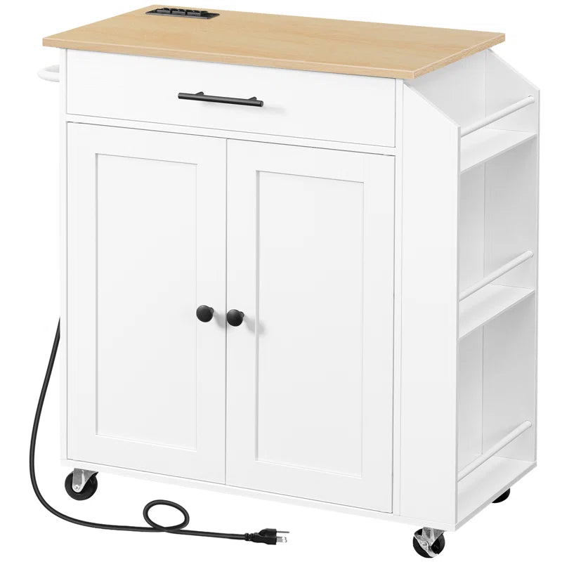 Kitchen Island Table: 26'' Wide Classic Multi-Storage Cart with Charging Station