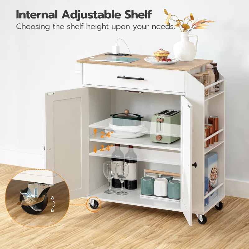 Kitchen Island Table: 26'' Wide Classic Multi-Storage Cart with Charging Station
