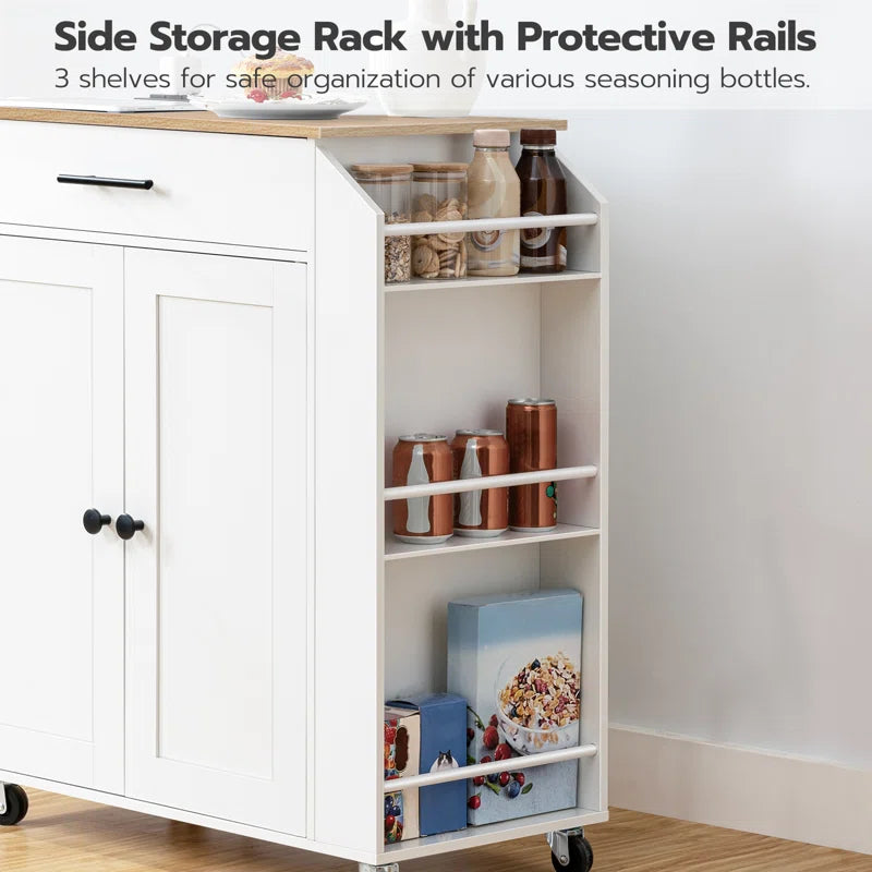 Kitchen Island Table: 26'' Wide Classic Multi-Storage Cart with Charging Station