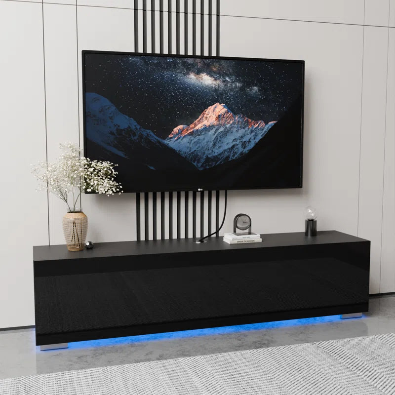 tv panel: 63" Floating TV Console with LED Lighting and Hidden Media Storage