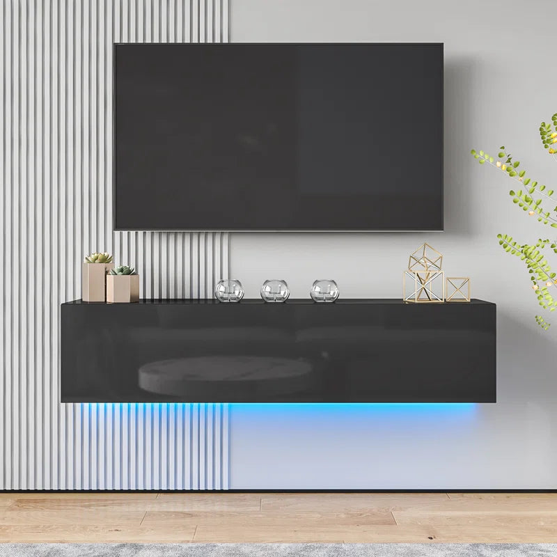 tv panel: 63" Floating TV Console with LED Lighting and Hidden Media Storage