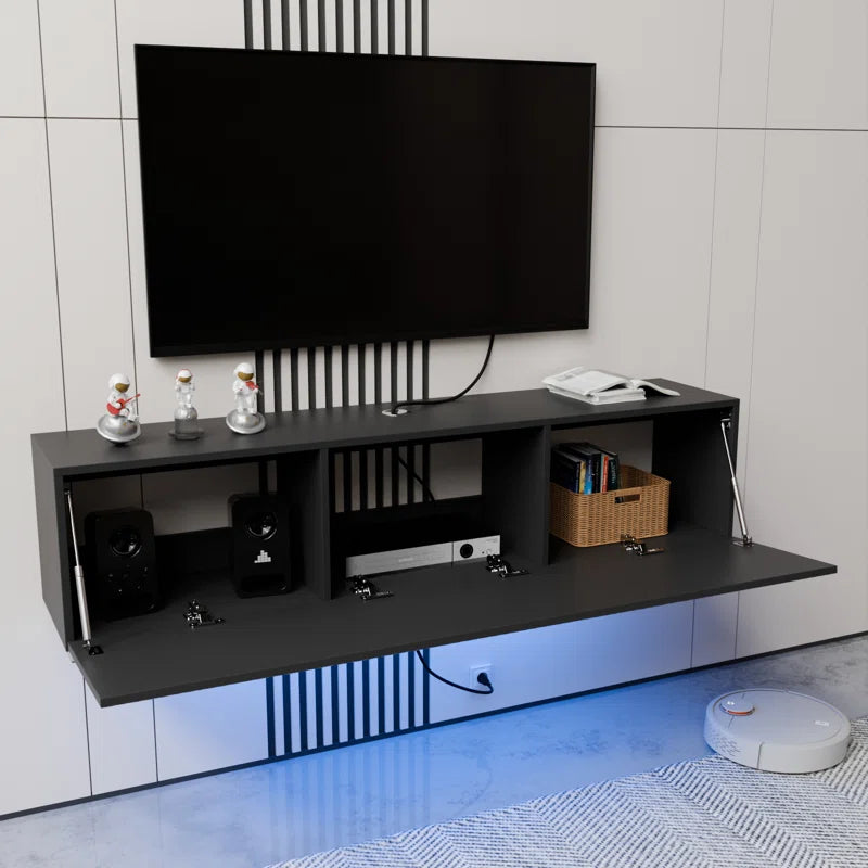 tv panel: 63" Floating TV Console with LED Lighting and Hidden Media Storage