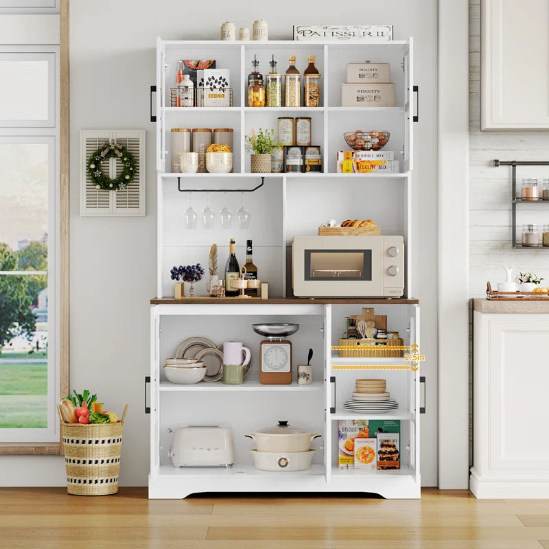 Microwave Stands: 70.9" Glass Door Kitchen Hutch with Microwave Stand