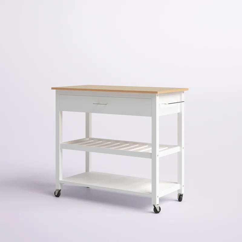 Kitchen Island Table: Compact Wooden Rolling Cart with Drawers, Racks & Wheels