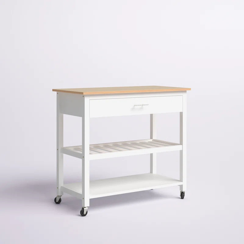 Kitchen Island Table: Compact Wooden Rolling Cart with Drawers, Racks & Wheels