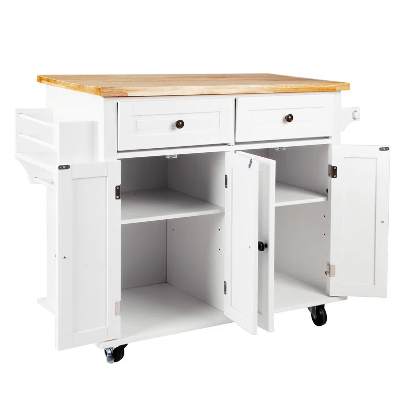 Kitchen Island Table: 35.4’’ wide White Kitchen Cart with Solid Wood Top & Storage Cabinets