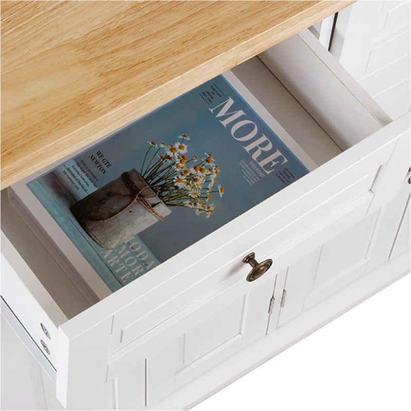 Kitchen Island Table: 35.4’’ wide White Kitchen Cart with Solid Wood Top & Storage Cabinets