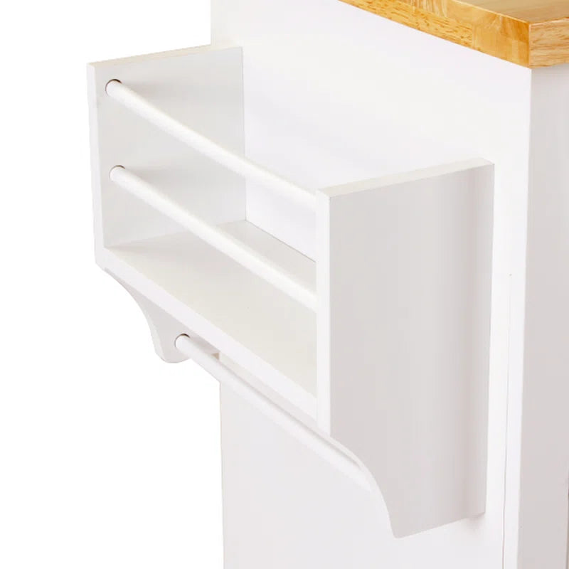 Kitchen Island Table: 35.4’’ wide White Kitchen Cart with Solid Wood Top & Storage Cabinets
