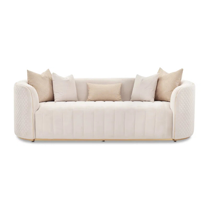 Luxury Sofa Sets: 2-Piece Beige Velvet Sofa with Gold Accents & Faux-Marble Coffee Table
