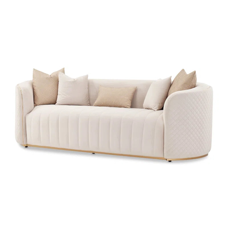 Luxury Sofa Sets: 2-Piece Beige Velvet Sofa with Gold Accents & Faux-Marble Coffee Table