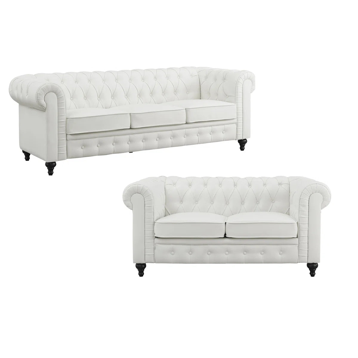Luxury Sofa Sets: 3-Piece Faux Leather Chesterfield Sofa, Loveseat & Chair with Tufted Design
