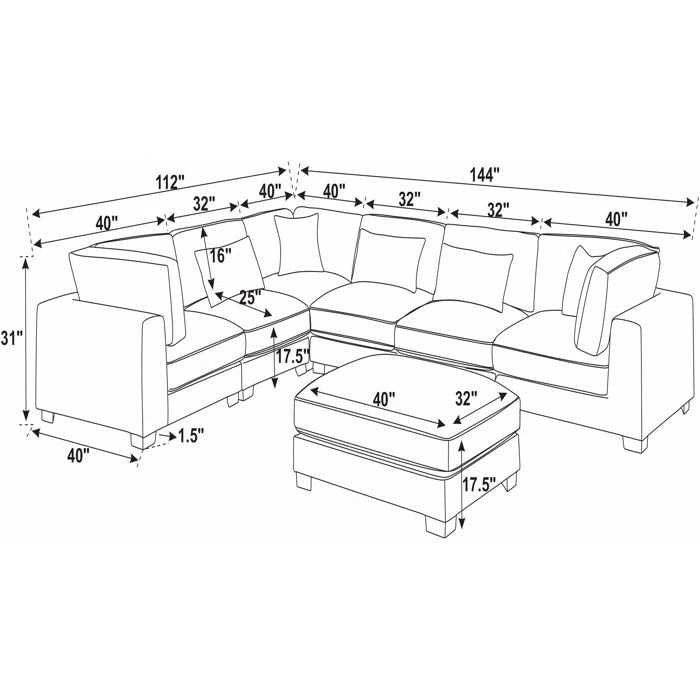 7 seater sofa set: 144" Wide Reversible Modular Corner Sectional sofa