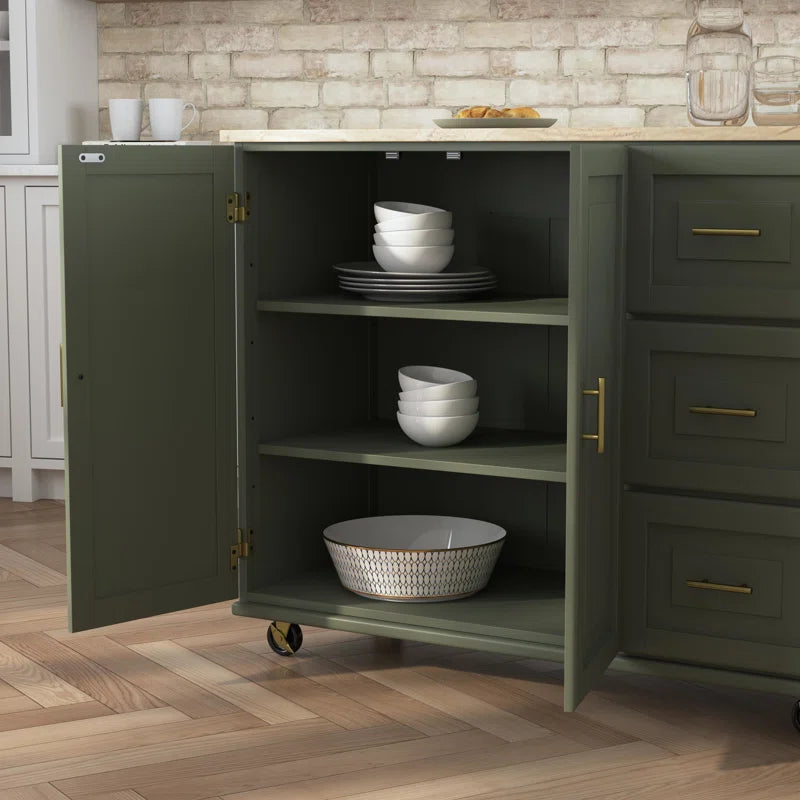 Kitchen Island Table: 53.5'' Wide Classic Wooden Rolling Cart with Drop Leaf & Ample Storage